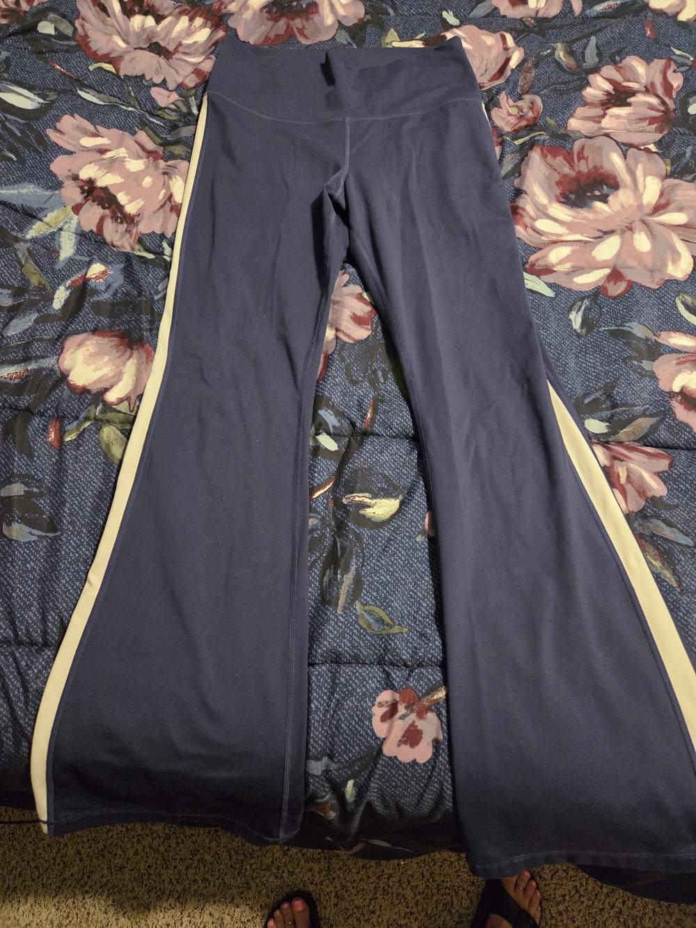 Champion Navy Blue Track Pants with Cream Side Stripes